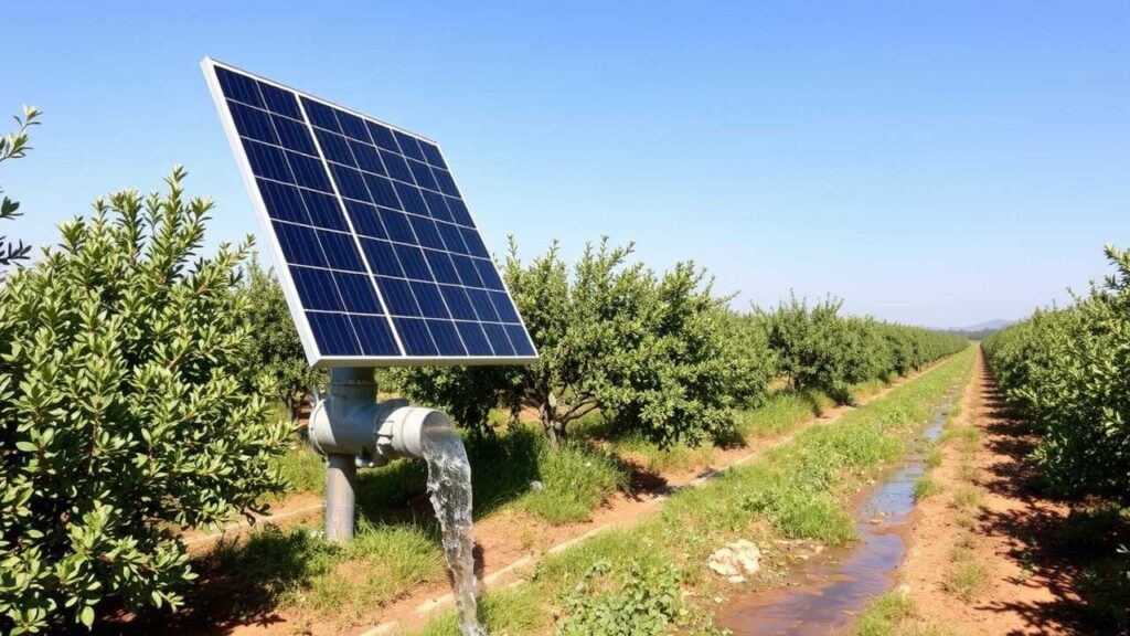 پنل خورشیدی برای چاه کشاورزی در باغ