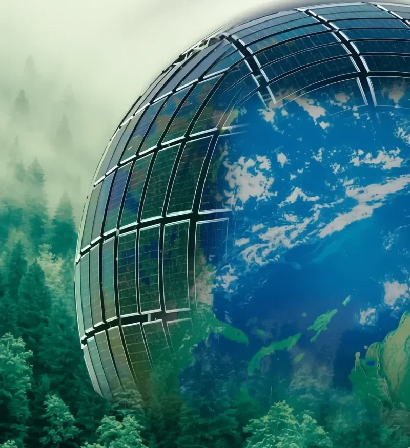 تصویر کره زمین پوشش داده شده با پنل خورشیدی 590 وات بایفشیال اوسدا