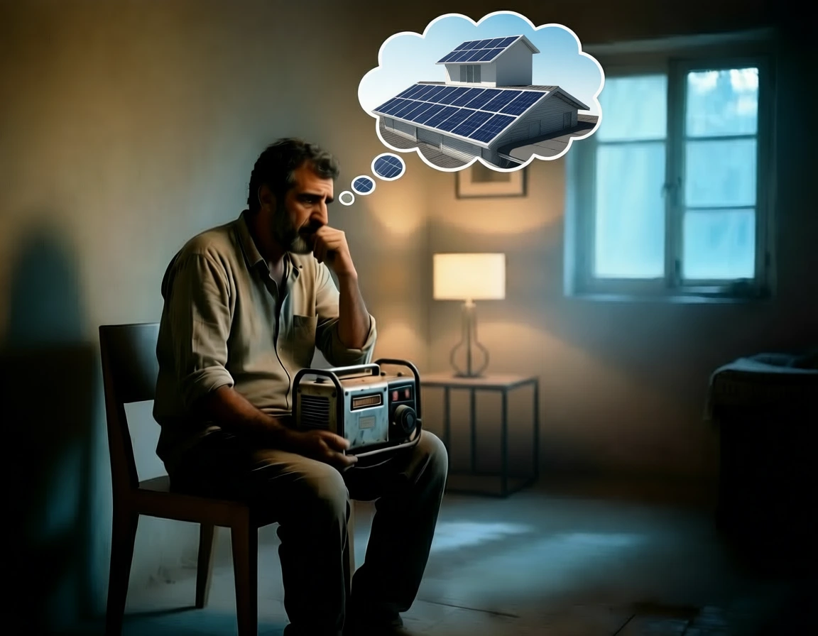 پدر خانواده در حال فکرکردن به احداث نیروگاه با پکیج خورشیدی خانگی 5 کیلووات- آنگرید