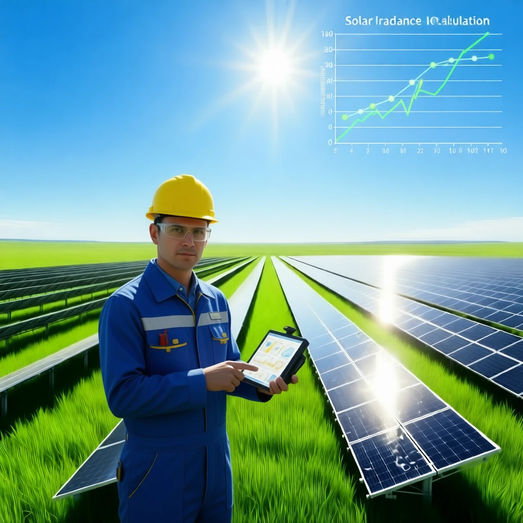 مهندس در حال بررسی تابش خورشید در محل احداث نیروگاه زیر نور مستقیم آفتاب.